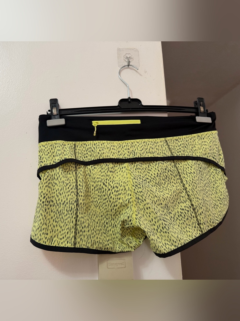 Yellow Animal-Print Active Shorts with Black Waistband